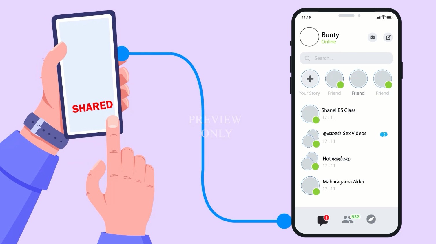 Online safety segment showing content being shared on a phone
